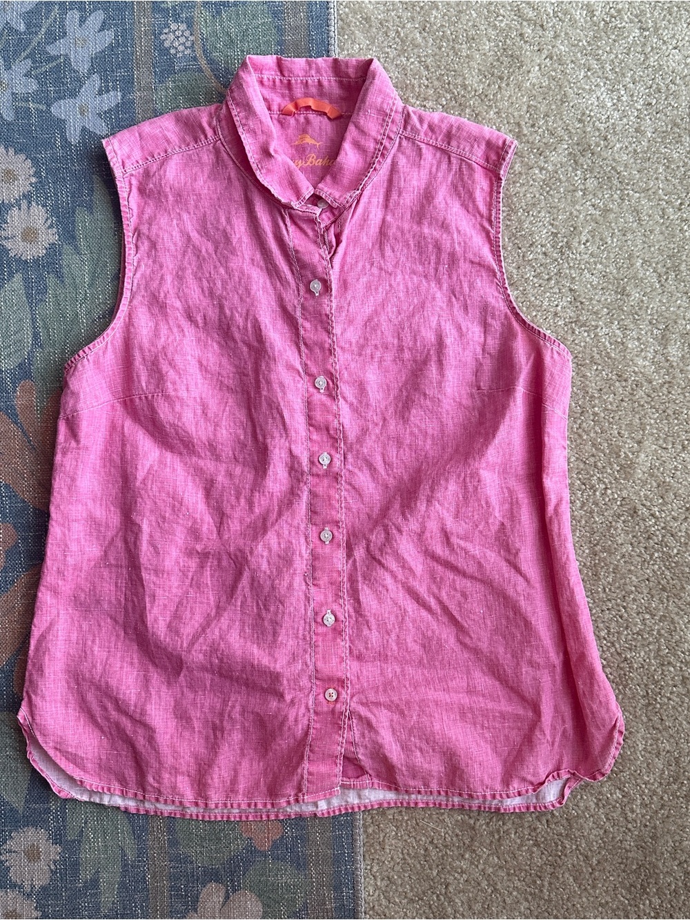 Tommy Bahama Pink Sleeveless Button-Down Linen Shirt